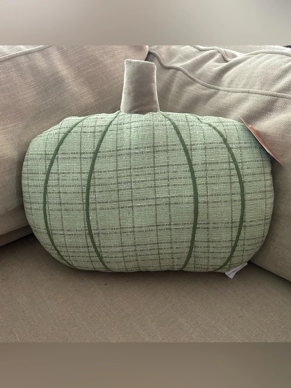 “New” Martha Stewart Sage Green Plaid Pumpkin Pillow